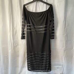 The Curve By Judoni Off Shoulder Midi Bodycon Peek A Boo Mesh Curvy Dress Sz 1XL